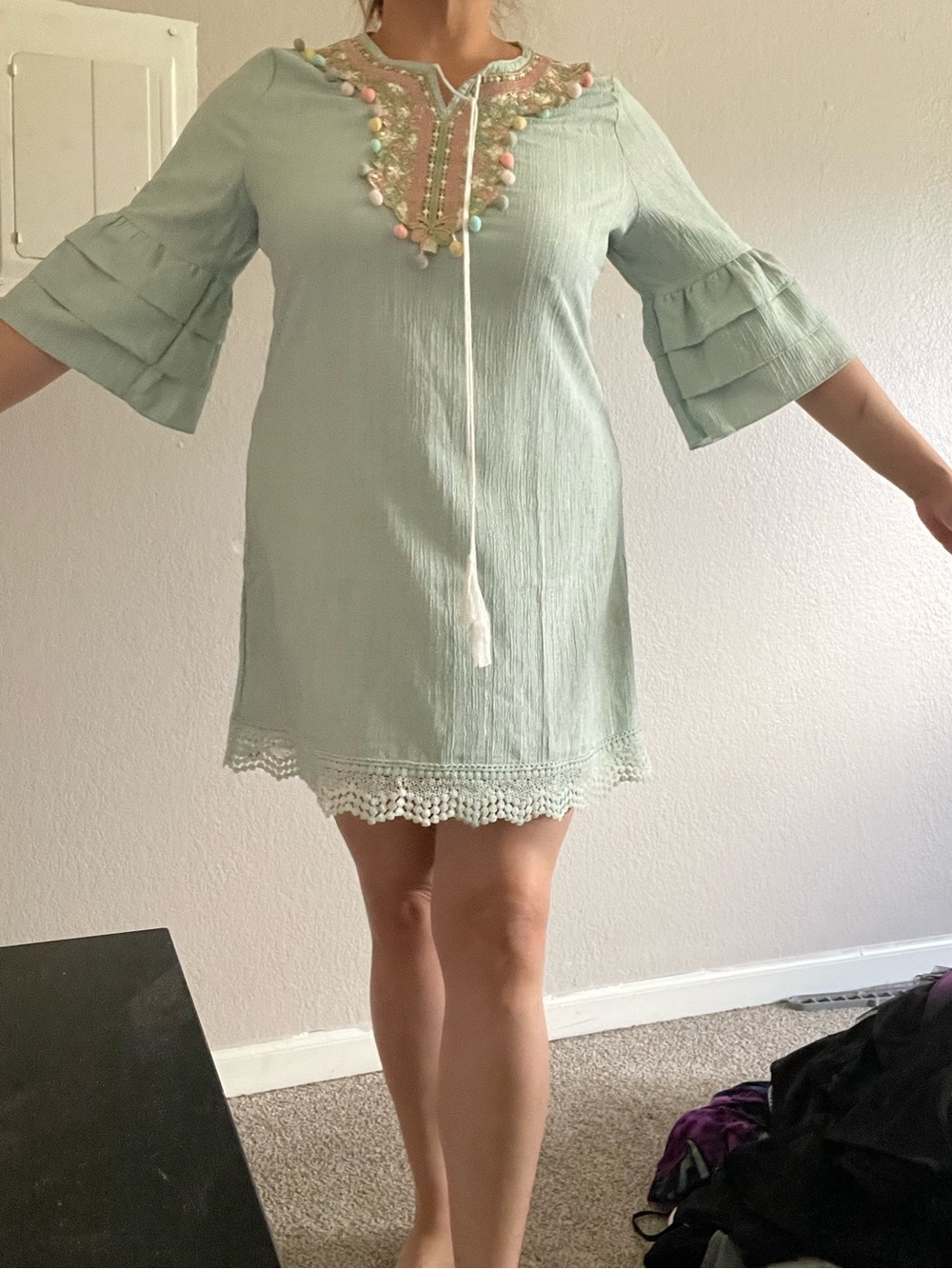 Women’s Mint Green Embellished Tunic Dress